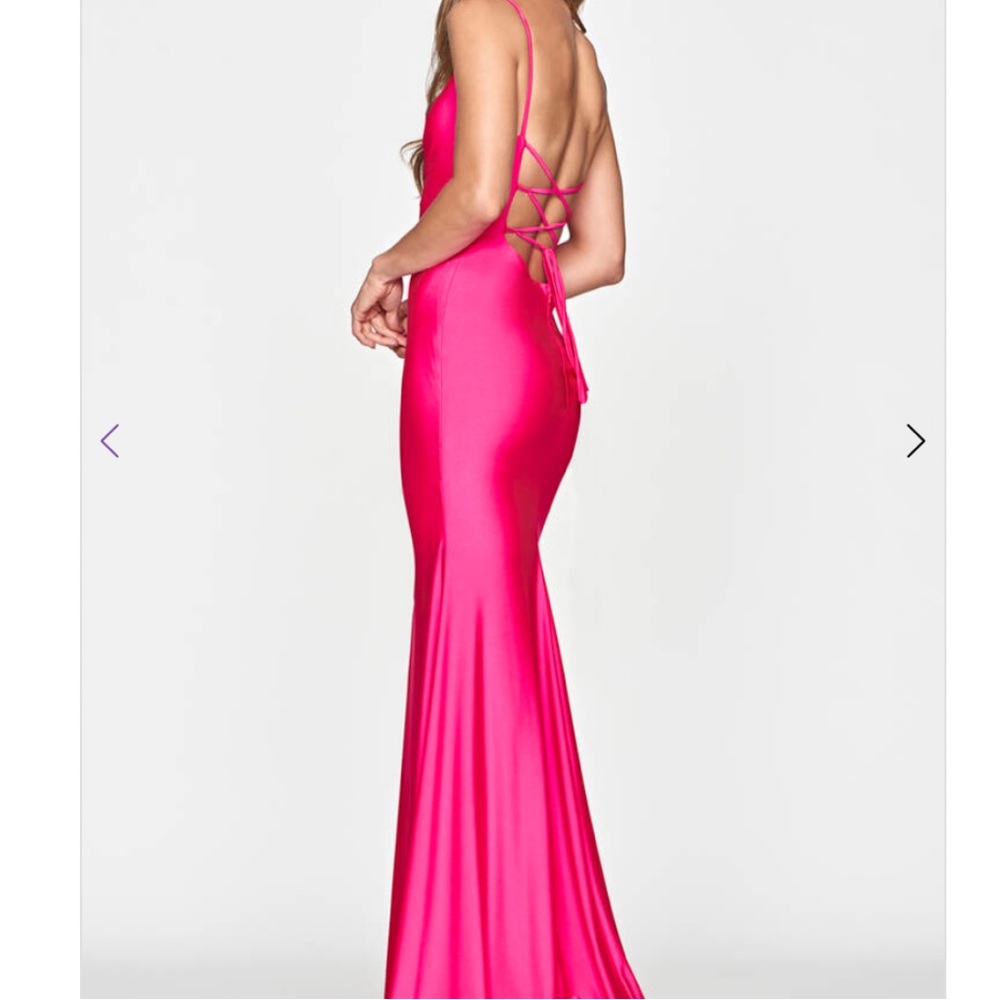 Faviana Fitted Hot Pink Spaghetti Strap Prom Dress - Picture 2 of 2